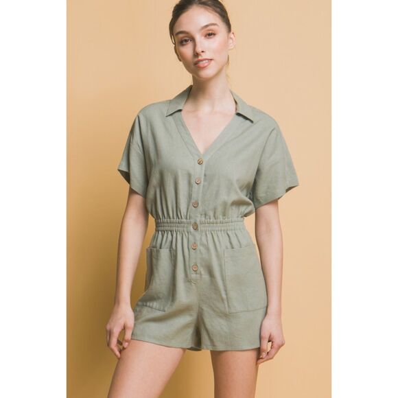 Zara Pants - ZARA LINEN BLEND SHIRT STYLE SHORT JUMPSUIT